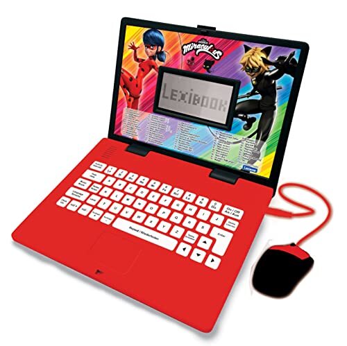 Lexibook JC598MIi3 Miraculous met Ladybug-tweetalige laptop voor educatieve doeleinden Engels en Duits, 124 activiteiten, wiskunde, logica, muziek, klok, speelspeelgoed voor meisjes