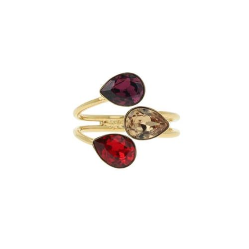 Otazu Gold Plated Ring with Swarovski Crystals Triple Leaf Amethyst