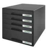 Leitz Ladenbox met 5 laden, voor het opbergen van A4-documenten en gebruiksvoorwerpen, zwart, Plus-serie, 52110095