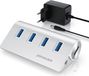 Primewire Hub USB 3.2 Gen2 avec 4 ports, répartiteur actif avec alimentation et 10 Gbit/s, boîtier en aluminium, fonctionnalité hot-swap, plug-and-play, adapté pour PC, ordinateur portable et MacBook, argent