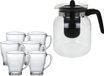 Merkloos Glazen theepot met filter/infuser van 1,5 liter met 6x stuks theeglazen van 350 ml