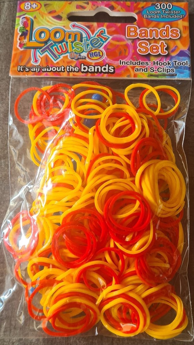 Loom twister Loom Bandjes - Mix - Oranje - Rood - 300 stuks - Loombandjes - Loomelastiekjes - Elastiekjes - Inlcusief S-Clips / Haakjes -