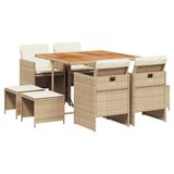 vidaXL 9-delige tuinset met kussens, beige, van polyrotan