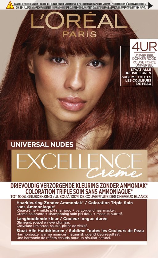 L&#39;Or&#233;al Paris Excellence Universal Nudes Middenrood 4UR - Permanente Haarkleuring Zonder Ammoniak