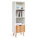 Meerveil Boekenkast, boekenkast met 1 lade en 3 open ruimtes van hout, Scandinavische stijl, voor woonkamer, slaapkamer, werkkamer, 40 x 30 x 129 cm, wit en eiken