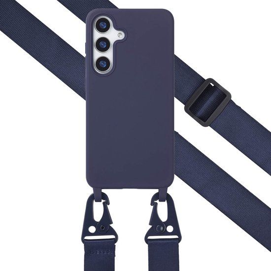 Selencia Hoesje - Geschikt voor Samsung Galaxy S25 - Siliconen hoesje met afneembaar koord - Donkerblauw