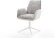 DELIFE Chaise de salle à manger Zoa-Flex pied croisé mélange de matériaux cuir véritable blanc-argent gris pivotant à 360° fonction basculante noyau à ressorts ensachés