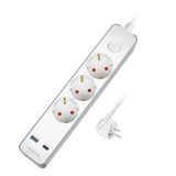 LogiLink LPS287U - stekkerdoos 3-voudig + aan/uit schakelaar, 3x CEE 7/3, 1x USB-A (18 W), 1x USB-C (20 W), kabellengte: 1,4 m