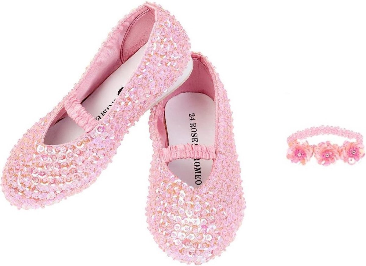 Rose & Romeo Prinsessen Schoenen Roze bij prinsessenjurk, k3 jurk, elsa frozen - mt 30 + armbandje