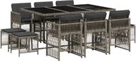 vidaXL 11-delige Tuinset met Kussens Poly Rattan Grijs