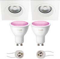 BES LED Pragmi Rodos Pro - Inbouw Vierkant - Mat Wit - 93mm - Philips Hue - LED Spot Set GU10 - White and Color Ambiance - Bluetooth