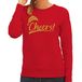 Bellatio Decorations Foute Kersttrui Dames - Cheers - Rood - Glitter Goud - Kerstman XL