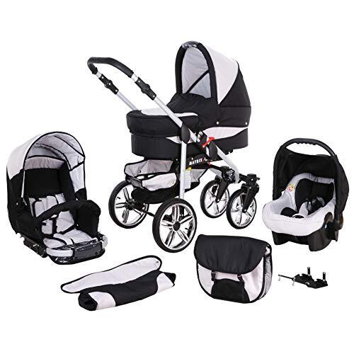 Lux4Kids ChillyKids Kinderwagen, 3-in-1, alles in een Isofix combi complete set met autostoel Matrix II van ChillyKids, zwart en wit, 2-in-1 zonder autostoel