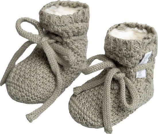 Baby's Only Slofjes teddy Willow - Baby Schoentjes met teddy voering - Baby Sokjes - Urban Green - 0-3 mnd - 100% ecologisch katoen - GOTS