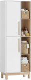 Homcom Boekenkast-Spaanplaat, MDF-62,5L x 35B x 176H cm-Wit+Natuurhout