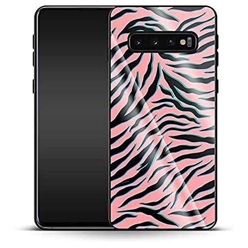 caseable caseable Samsung Galaxy S10 luxe glazen telefoonhoes - schokdempend & krasbestendig oppervlak - kleurrijk design - roze zebra - dierenprint