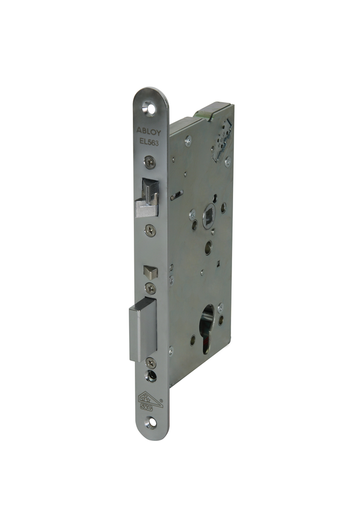 ABLOY EL563 Veiligheidsdeurslot | dubbelzijdig krukgestuurd | zelfvergrendelend | SKG** | DM100mm | RC74mm | voorplaat RVS 24x235mm afgerond | DR