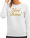 Bellatio Decorations Foute Kersttrui - sweater - Merry Christmas - gouden glitters tekst - grijs - dames - kerstkleding L