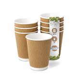 GREENBOX 25 stuks ribbelbekers to-go kartonnen bekers van bruin kraftkarton, milieuvriendelijke koffiedrinkbekers, wegwerp, biologisch, onbedrukt, 300 ml, 100% biologisch afbreekbaar, composteerbaar