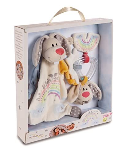 NICI Set Dekbed en rammelring Guardian-Bunny 'Dein Schutzengel' in geschenkverpakking 32x30x6,3cm beige