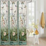EZON-CH Waterdicht douchegordijn in lood glas weide bloem libelle print polyester stof badgordijn thuis hotel appartement badkamer douchegordijn 182 x 182 cm