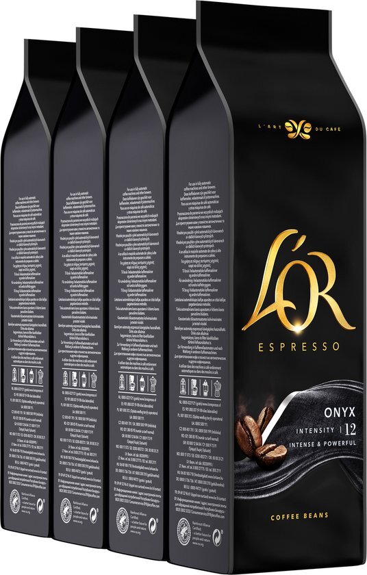 L’OR Espresso Koffiebonen Onyx (2 Kilogram, Intensiteit 12/12, 100% Arabica Dark Roast Koffie, UTZ Gecertificeerd), 4 x 500 Gram