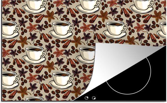 KitchenYeah® Inductie beschermer 77x51 cm - Koffie - Kaneel - Patronen - Inductie kookplaat accessoire