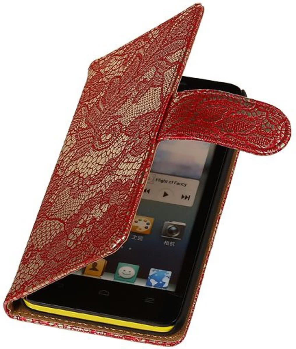 Best Cases Lace Rood Huawei Ascend G630 - Book Case Wallet Cover Hoesje Bloem Glamour Kanten Lace Design Hoesje Huawei