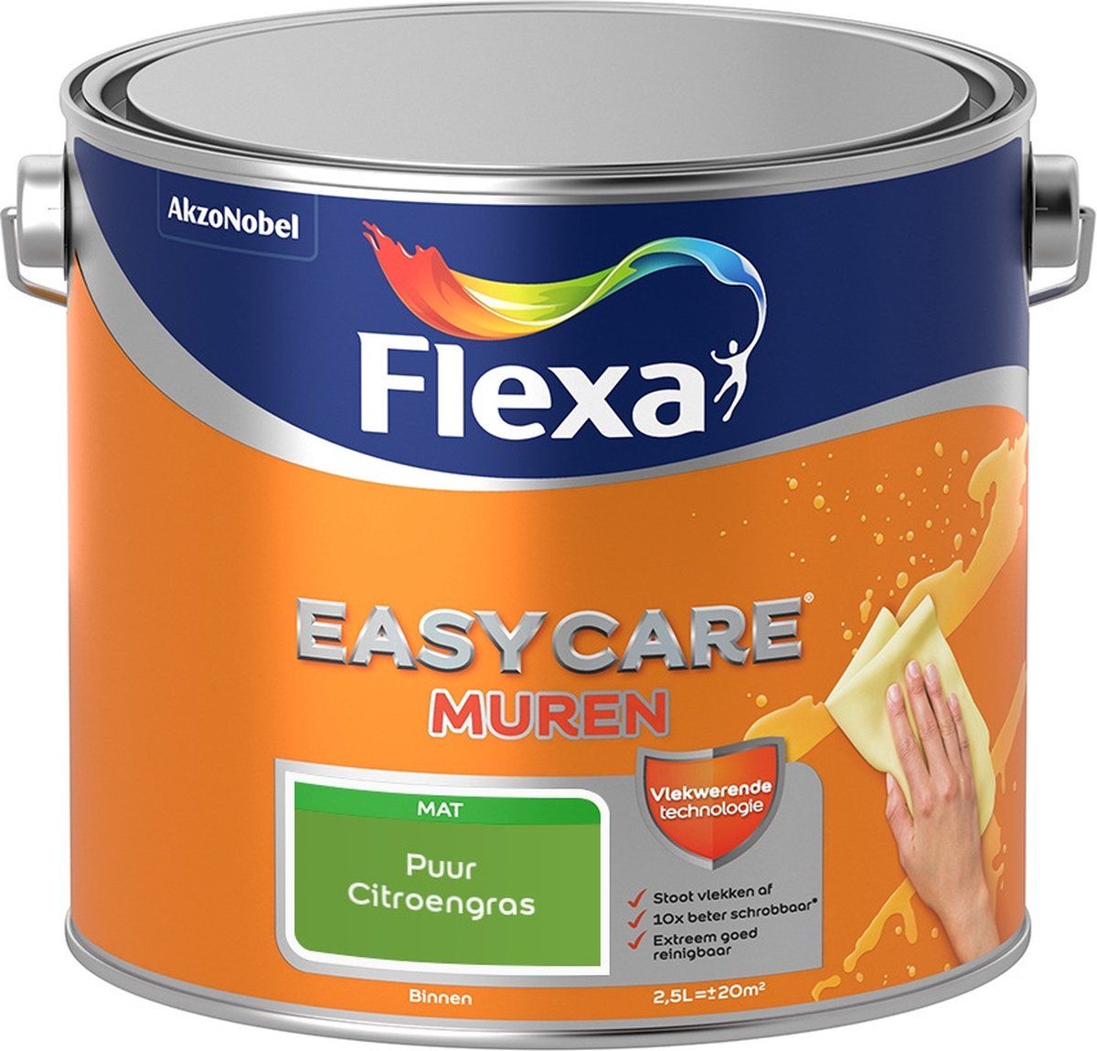 FLEXA Easycare Muurverf - Mat - Puur Citroengras - 2,5 liter
