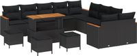 vidaXL Tuinbank Set Zwart Polyrattan 1-Zitter Inclusief Kussen