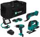 VONROC Gereedschapsset VPower 20V – Accuboormachine, Decoupeerzaag, Oscillerende Multitool, LED-Werkverlichting, 2x 2.0Ah accu en Snellader
