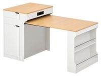 StarTech Mobiel keukenblok - Vrijstaand keukenkastje - Op wielen - Uitschuifbaar plateau - Twee lades - Gemaakt van MDF en glas - Wit