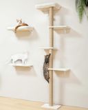 oCreon Klimwand voor katten - set 3-in-1 met krabpaal en 2 wandplanken - 178 cm hoog - massief hout - beige
