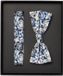 Venti Set met vlinderdas en pochet - Blauw - Wit - Beige - Donkerblauw dessin