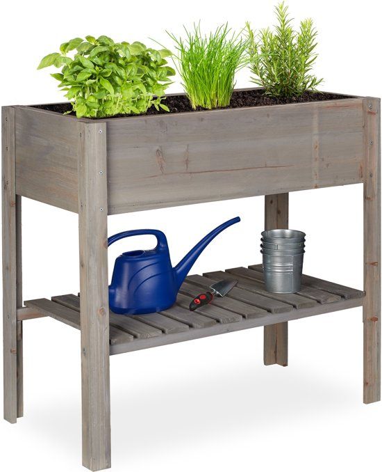 Relaxdays moestuinbak hout - kruidentuin - moestuintafel - kweektafel op poten - grijs