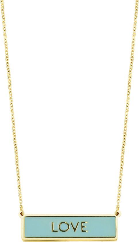 Key Moments Color 8KM NE0006 Stalen Collier met Hanger - Love - Lengte 40 + 5 cm - Goudkleurig / Blauw