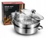 Four à vapeur en acier inoxydable - Casserole avec couvercle - Deux niveaux - Convient pour boulettes et dim sum - Pour légumes et fruits de mer - Cuisson saine