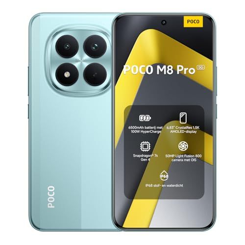 Xiaomi POCO M8 Pro, Smartphone 8+256 GB, 6.83" CrystalRes 1.5K AMOLED Display, Snapdragon® 7s Gen 4, 50Mp Light Fusion 800 with OIS, IP68, Green, Warranty 2 years, Charger Not Included