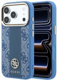 Guess - Cuir 4G Stripe Rond Classique Logo MagSafe Coque pour iPhone 18 Pro / 17 Pro - Bleu
