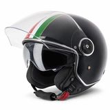 VINZ Helmets VINZ Neiva Scooterhelm / Motorhelm Retro - Italiaanse Vlag - Zonnevizier - ECE 22.06 goedgekeurd - Glans Zwart - M
