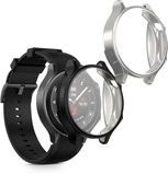 kwmobile 2x smartwatch hoes geschikt voor OnePlus Watch 2 / OPPO Watch X hoesje - Siliconen sporthorloge cover - Activity tracker case in zwart / zilver