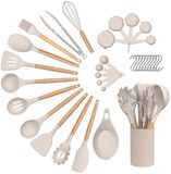Umite DIHE kitchen Siliconen Keukengerei Set Beige – 23 Delige Keukenaccessoires met Houten Handvat