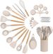 Umite DIHE kitchen Siliconen Keukengerei Set Beige – 23 Delige Keukenaccessoires met Houten Handvat
