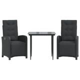 vidaXL 3-delige Bistroset met Kussens, Poly Rattan, Zwart