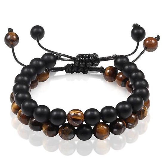 Memphis Lookinggoodtoday Kralen armbanden set Verstelbaar Matte Agaat Tijgeroog
