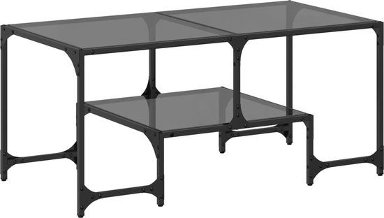 vidaXL Salontafel met zwart glazen blad 98,5x50x40 cm staal