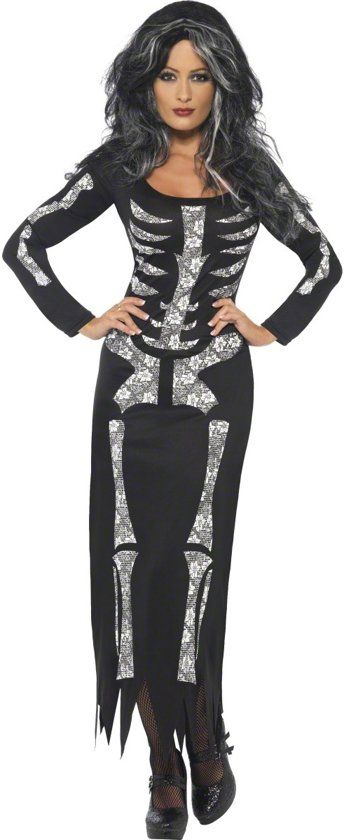 Halloween Skelet Jurk - Maat M - Volwassenenkostuum