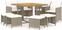 vidaXL 9-delige Loungeset Stoel met Kussens Polyrattan Beige