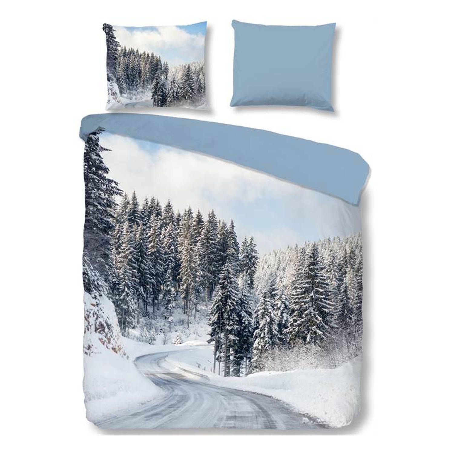 Good Morning Snowy Road - Flanel - Dekbedovertrek - Eenpersoons - 140x200/220 cm - Multi