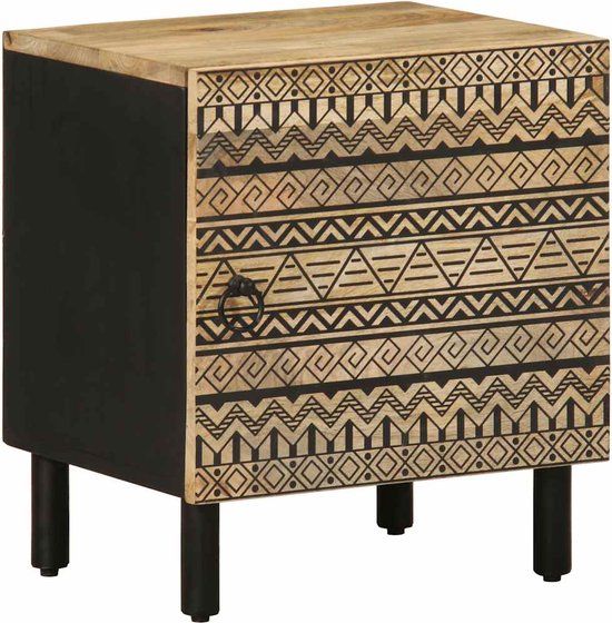 vidaXL Nachtkastje - 40x33,5x46 cm - Massief Ruw Mangohout - Zwart